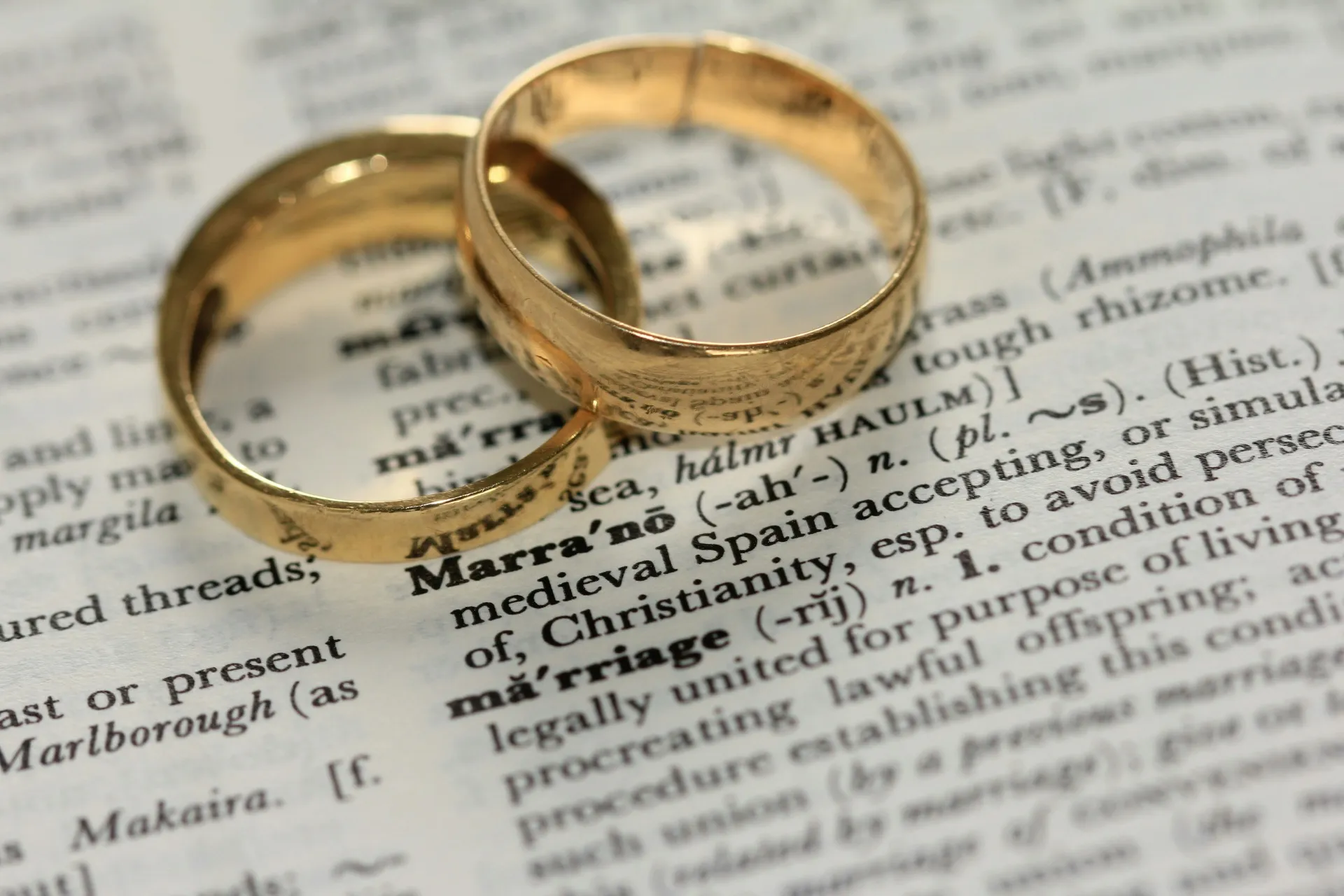 Open book with wedding rings